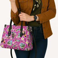 Hawaiian Island Shapes-Iconic Landscape Leather Bag with Plumeria and Palaka Pink Color