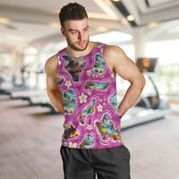 Hawaiian Island Shapes-Iconic Landscape Men Tank Top with Plumeria and Palaka Pink Color
