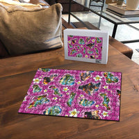 Hawaiian Island Shapes-Iconic Landscape Puzzle with Plumeria and Palaka Pink Color