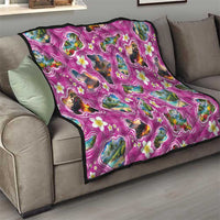 Hawaiian Island Shapes-Iconic Landscape Quilt with Plumeria and Palaka Pink Color