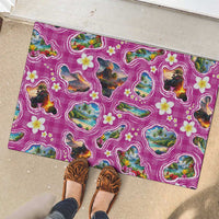 Hawaiian Island Shapes-Iconic Landscape Rubber Doormat with Plumeria and Palaka Pink Color