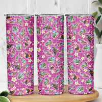 Hawaiian Island Shapes-Iconic Landscape Skinny Tumbler with Plumeria and Palaka Pink Color LT03 - Polynesian Pride