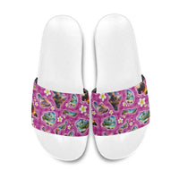 Hawaiian Island Shapes-Iconic Landscape Slide Sandals with Plumeria and Palaka Pink Color