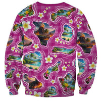 Hawaiian Island Shapes-Iconic Landscape Sweatshirt with Plumeria and Palaka Pink Color