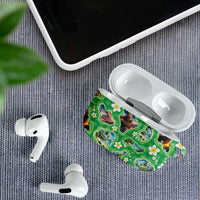 Hawaii Map with Plumeria Flower and Palaka Pattern AirPods Case Tropical Island Green Design