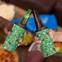 Hawaii Map with Plumeria Flower and Palaka Pattern 4 in 1 Can Cooler Tumbler Tropical Island Green Design