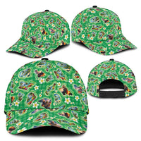 Hawaii Map with Plumeria Flower and Palaka Pattern Classic Cap Tropical Island Green Design