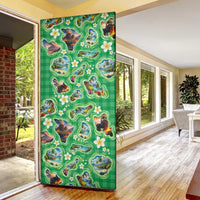 Hawaii Map with Plumeria Flower and Palaka Pattern Door Cover Tropical Island Green Design