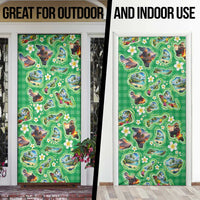 Hawaii Map with Plumeria Flower and Palaka Pattern Door Cover Tropical Island Green Design