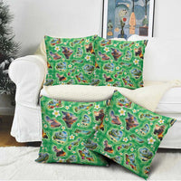 Hawaii Map with Plumeria Flower and Palaka Pattern Pillow Cover Tropical Island Green Design