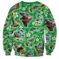 Hawaii Map with Plumeria Flower and Palaka Pattern Sweatshirt Tropical Island Green Design