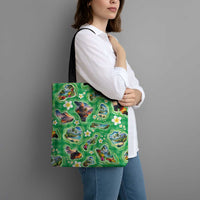 Hawaii Map with Plumeria Flower and Palaka Pattern Tote Bag Tropical Island Green Design
