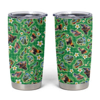 Hawaii Map with Plumeria Flower and Palaka Pattern Tumbler Cup Tropical Island Green Design
