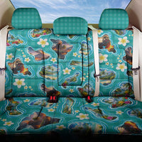 Hawaii Map with Plumeria Flower and Palaka Pattern Back Car Seat Cover Tropical Island Teal Design