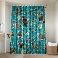 Hawaii Map with Plumeria Flower and Palaka Pattern Bathroom Set Tropical Island Teal Design