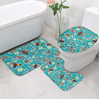Hawaii Map with Plumeria Flower and Palaka Pattern Bathroom Set Tropical Island Teal Design