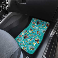 Hawaii Map with Plumeria Flower and Palaka Pattern Car Mats Tropical Island Teal Design