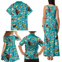 Hawaii Map with Plumeria Flower and Palaka Pattern Family Matching Tank Maxi Dress and Hawaiian Shirt Tropical Island Teal Design LT03 - Polynesian Pride