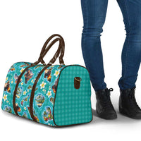 Hawaii Map with Plumeria Flower and Palaka Pattern Travel Bag Tropical Island Teal Design