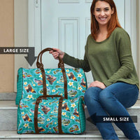 Hawaii Map with Plumeria Flower and Palaka Pattern Travel Bag Tropical Island Teal Design