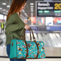 Hawaii Map with Plumeria Flower and Palaka Pattern Travel Bag Tropical Island Teal Design