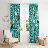 Hawaii Map with Plumeria Flower and Palaka Pattern Window Curtain Tropical Island Teal Design