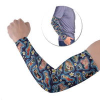 Hawaii Islands Map Design with Japanese Landscape Arm Sleeves Hawaiian Japan Fusion Art Navy Color