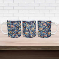 Hawaii Islands Map Design with Japanese Landscape Ceramic Mug Hawaiian Japan Fusion Art Navy Color