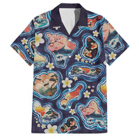 Hawaii Islands Map Design with Japanese Landscape Family Matching Puletasi and Hawaiian Shirt Hawaiian Japan Fusion Art Navy Color LT03 Dad's Shirt - Short Sleeve Navy - Polynesian Pride