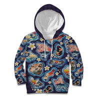 Hawaii Islands Map Design with Japanese Landscape Kid Hoodie Hawaiian Japan Fusion Art Navy Color