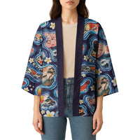 Hawaii Islands Map Design with Japanese Landscape Kimono Hawaiian Japan Fusion Art Navy Color