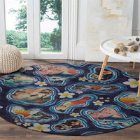 Hawaii Islands Map Design with Japanese Landscape Round Carpet Hawaiian Japan Fusion Art Navy Color