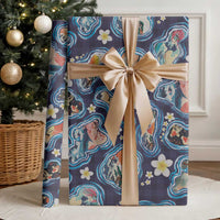 Hawaii Islands Map Design with Japanese Landscape Wrapping Paper Hawaiian Japan Fusion Art Navy Color