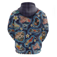 Hawaii Islands Map Design with Japanese Landscape Zip Hoodie Hawaiian Japan Fusion Art Navy Color