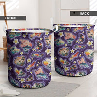 Hawaii Islands Map Design with Japanese Landscape Laundry Basket Hawaiian Japan Fusion Art Purple Color