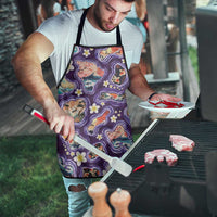Hawaii Islands Map Design with Japanese Landscape Apron Hawaiian Japan Fusion Art Purple Color