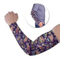 Hawaii Islands Map Design with Japanese Landscape Arm Sleeves Hawaiian Japan Fusion Art Purple Color