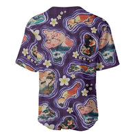 Hawaii Islands Map Design with Japanese Landscape Baseball Jersey Hawaiian Japan Fusion Art Purple Color