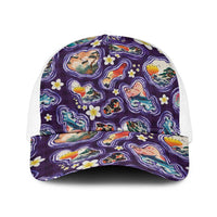 Hawaii Islands Map Design with Japanese Landscape Baseball Net Cap Hawaiian Japan Fusion Art Purple Color