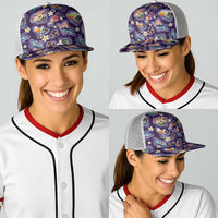 Hawaii Islands Map Design with Japanese Landscape Baseball Net Cap Hawaiian Japan Fusion Art Purple Color