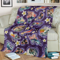 Hawaii Islands Map Design with Japanese Landscape Blanket Hawaiian Japan Fusion Art Purple Color
