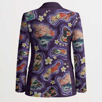 Hawaii Islands Map Design with Japanese Landscape Blazer Hawaiian Japan Fusion Art Purple Color
