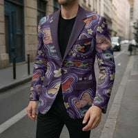 Hawaii Islands Map Design with Japanese Landscape Blazer Hawaiian Japan Fusion Art Purple Color