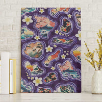 Hawaii Islands Map Design with Japanese Landscape Canvas Wall Art Hawaiian Japan Fusion Art Purple Color