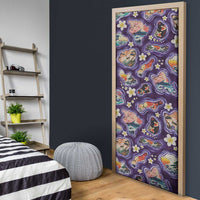 Hawaii Islands Map Design with Japanese Landscape Door Cover Hawaiian Japan Fusion Art Purple Color LT03 - Polynesian Pride