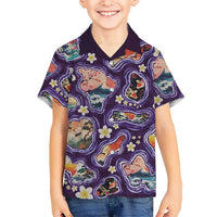 Hawaii Islands Map Design with Japanese Landscape Family Matching Puletasi and Hawaiian Shirt Hawaiian Japan Fusion Art Purple Color LT03 Son's Shirt Purple - Polynesian Pride