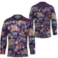 Hawaii Islands Map Design with Japanese Landscape Hockey Jersey Hawaiian Japan Fusion Art Purple Color LT03 - Polynesian Pride