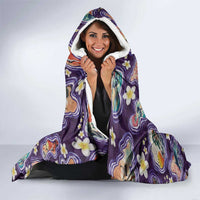 Hawaii Islands Map Design with Japanese Landscape Hooded Blanket Hawaiian Japan Fusion Art Purple Color