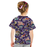 Hawaii Islands Map Design with Japanese Landscape Kid T Shirt Hawaiian Japan Fusion Art Purple Color LT03 - Polynesian Pride