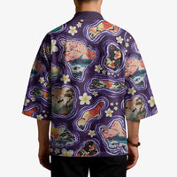 Hawaii Islands Map Design with Japanese Landscape Kimono Hawaiian Japan Fusion Art Purple Color